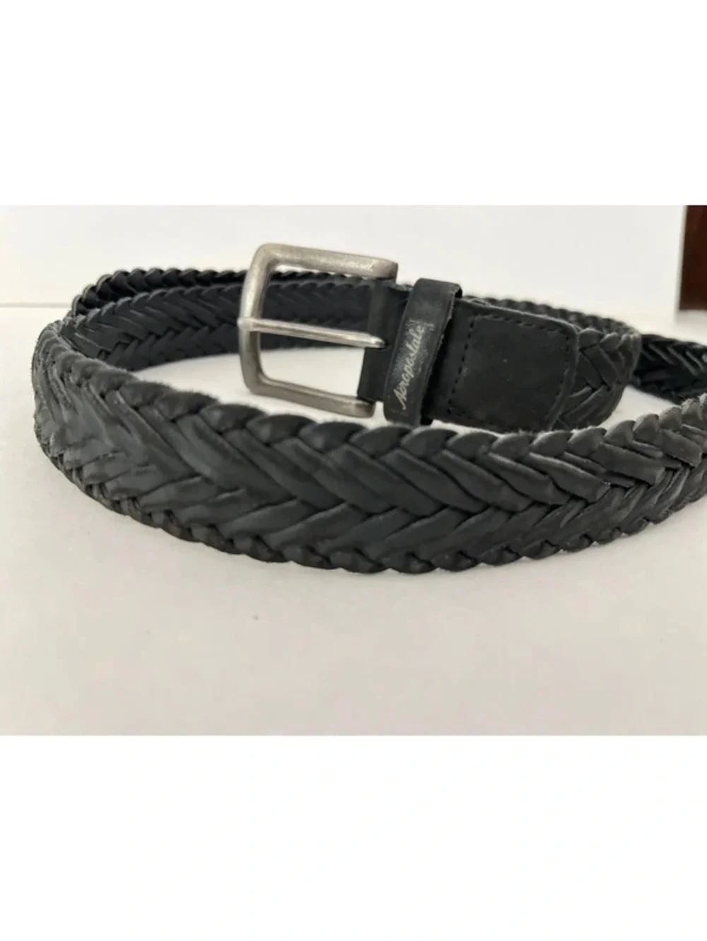 Men’s black braided leather style belt casual